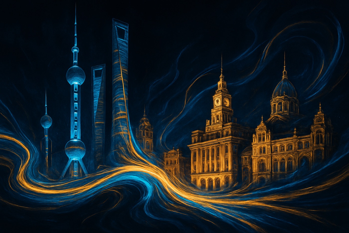 Skyline de Shanghai illustré — marché chinois